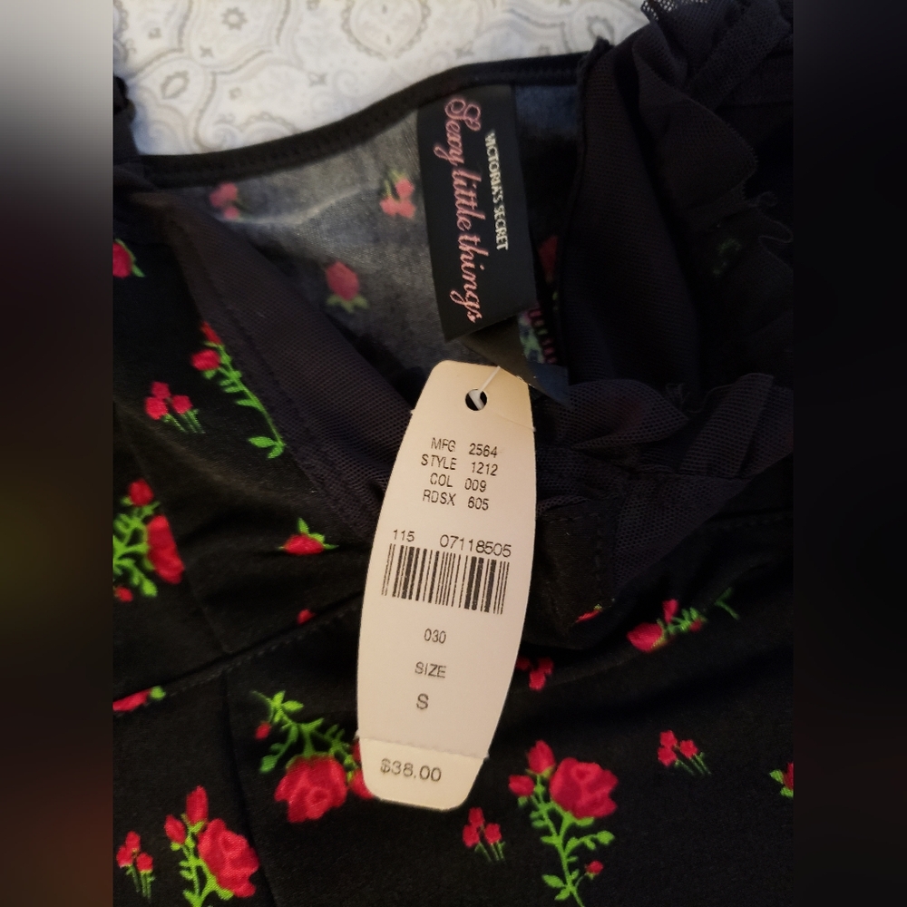 Victoria's Secret Black Chemise with Red Floral Design - Picture 4 of 10